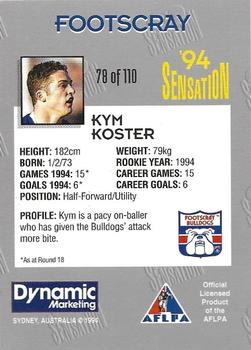 1994 AFL Sensation #78 Kym Koster Back